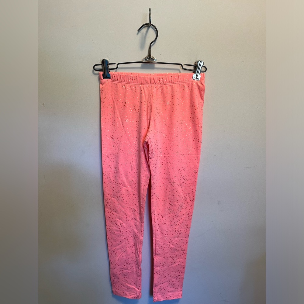 Cat&Jack girls youth medium pink leggings with gold polka dots.